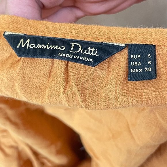 Massimo Dutti Blouse Womens Sz S Embroidered Detail Orange Rust Button Bohemian - Picture 5 of 11